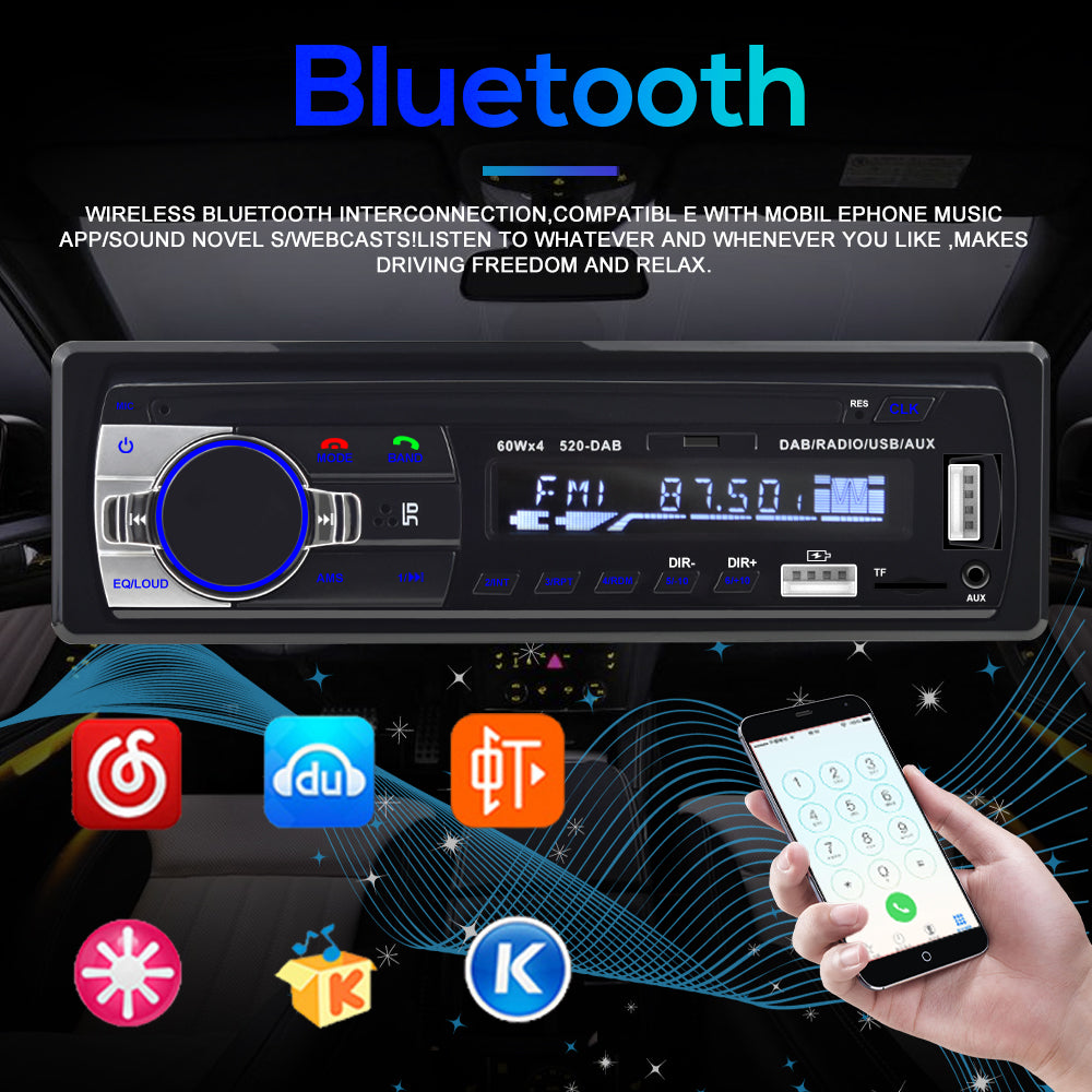 Podofo Dab Car Radio Autoradio Stereo Receiver FM Aux Input SD USB JSD-520 12V In-Dash 1din Bluetooth MP3 Multimedia Player