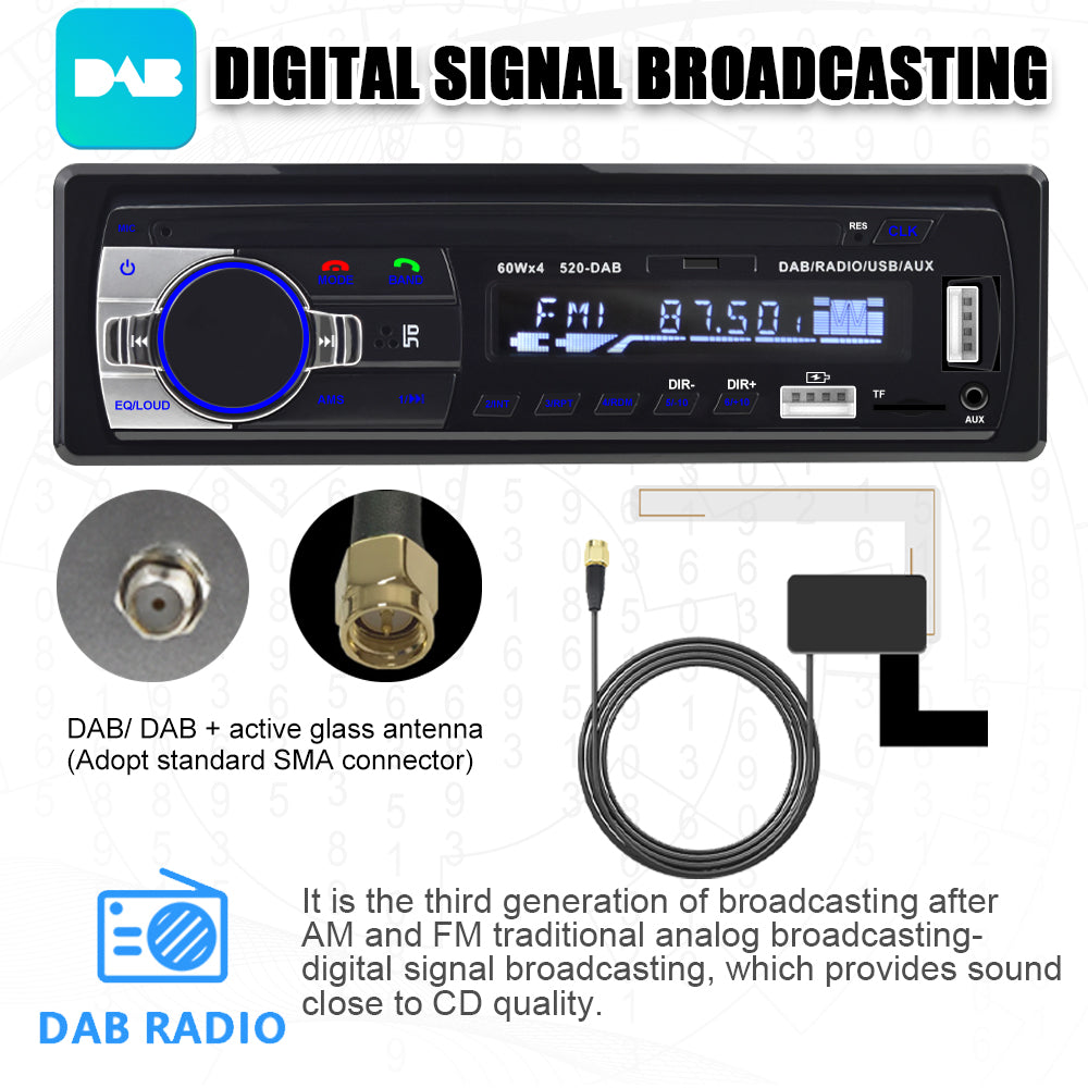 Podofo Dab Car Radio Autoradio Stereo Receiver FM Aux Input SD USB JSD-520 12V In-Dash 1din Bluetooth MP3 Multimedia Player