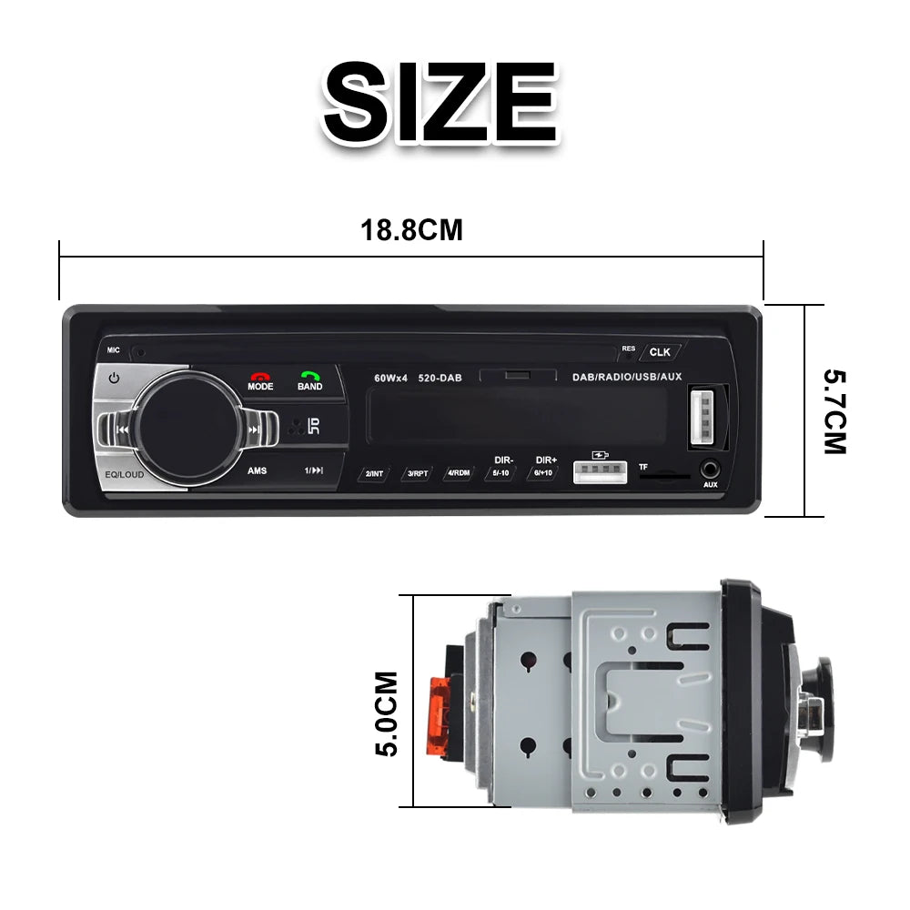 Podofo Dab Car Radio Autoradio Stereo Receiver FM Aux Input SD USB JSD-520 12V In-Dash 1din Bluetooth MP3 Multimedia Player