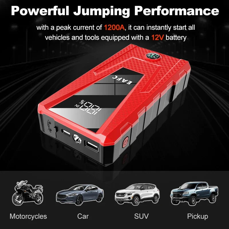 Car Jump Starter Battery Power Bank 2000A/1200A for Petrol Diesel Car Starter Portable Emergency Booster 12V Starting Device