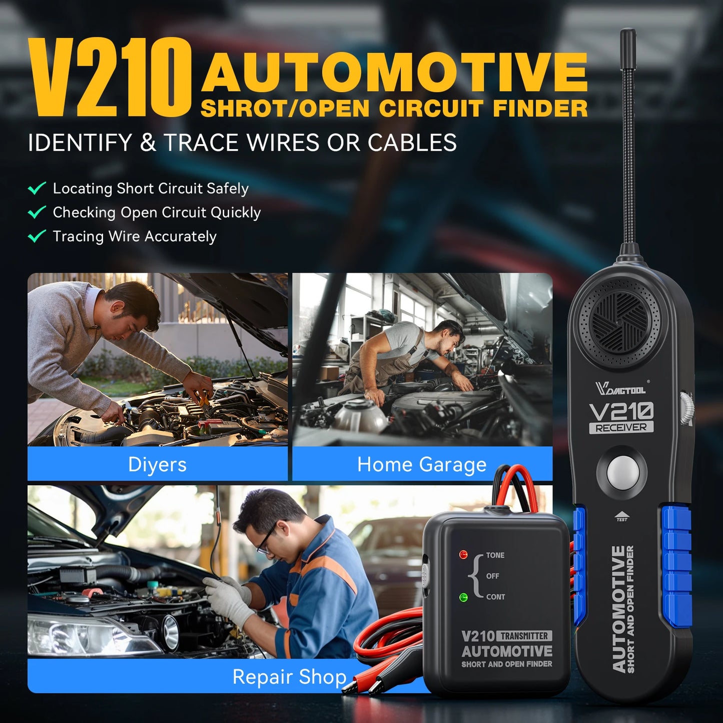 VDIAGTOOL V210 Automotive Circuit Tester 6V-42V Short Open Finder Checker Car Repair Cable Circuit Wire Tracker Analyzer Tool