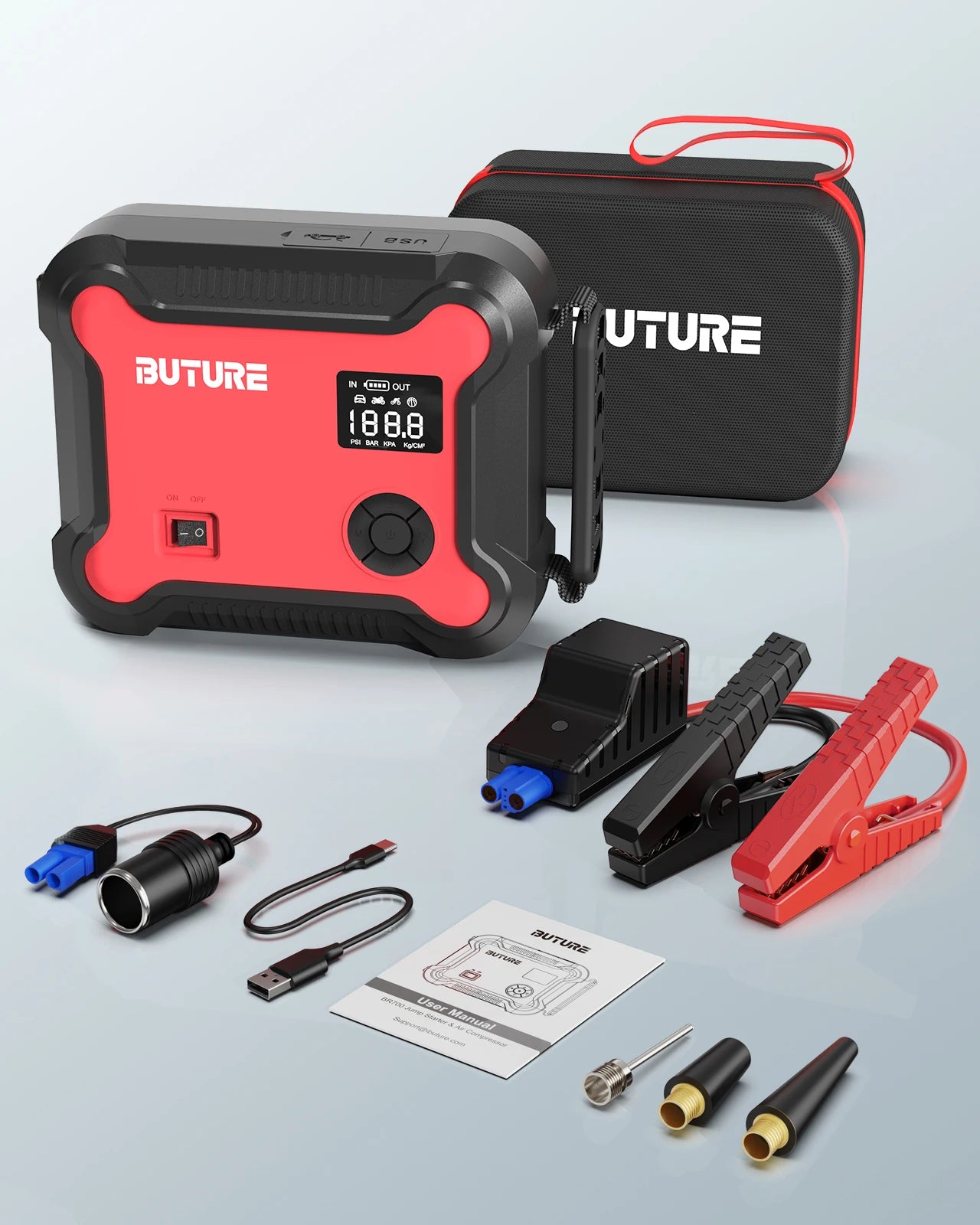 Buture 5 in 1 Car Jump Start Air Compressor 26800mAh Power Bank Portable Battery Booster Digital Tire Inflator with 160W DC Out