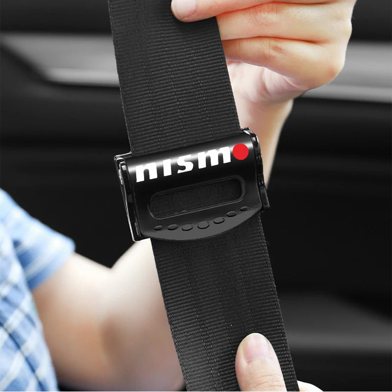 2Pcs Adjustable Car Seat Belt Shoulder Fixed Strap Clips Accessories For Nismo Logo Emblem R34 GTR Nissan Tiida Sylphy Teana