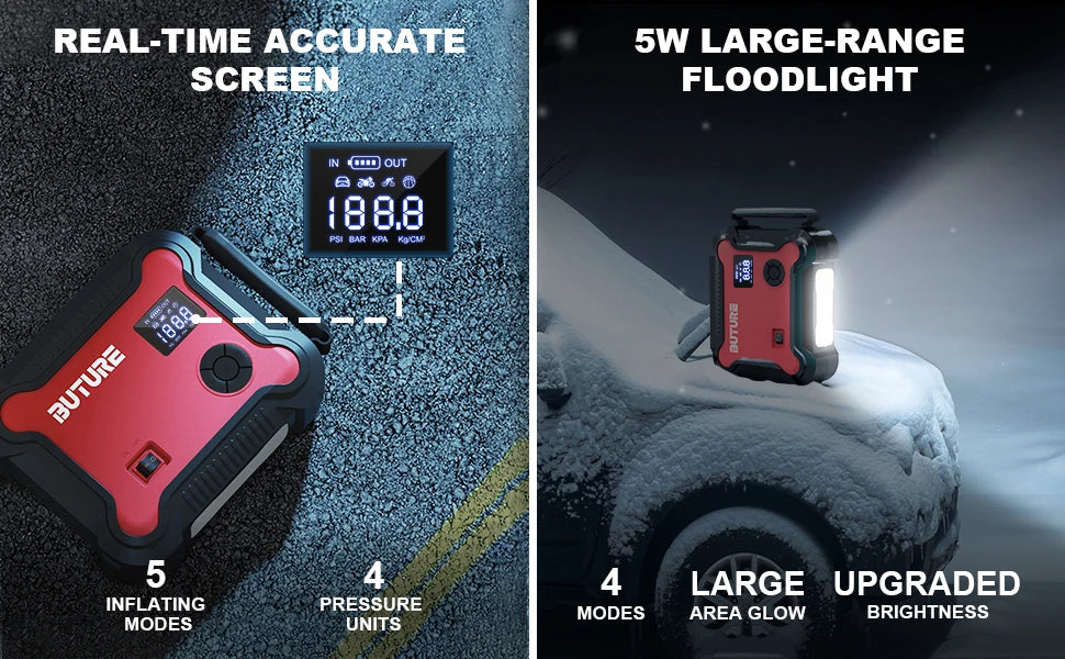 Buture 5 in 1 Car Jump Start Air Compressor 26800mAh Power Bank Portable Battery Booster Digital Tire Inflator with 160W DC Out