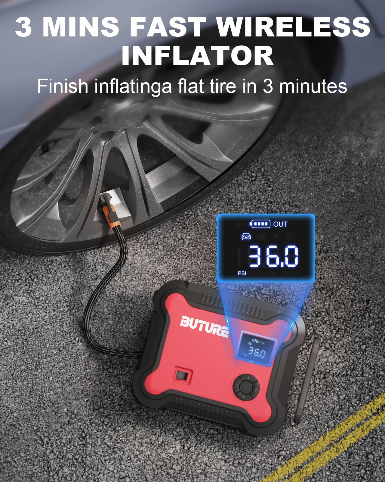 Buture 5 in 1 Car Jump Start Air Compressor 26800mAh Power Bank Portable Battery Booster Digital Tire Inflator with 160W DC Out