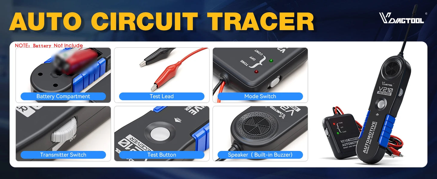 VDIAGTOOL V210 Automotive Circuit Tester 6V-42V Short Open Finder Checker Car Repair Cable Circuit Wire Tracker Analyzer Tool