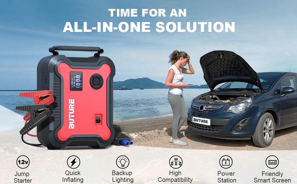 Buture 5 in 1 Car Jump Start Air Compressor 26800mAh Power Bank Portable Battery Booster Digital Tire Inflator with 160W DC Out
