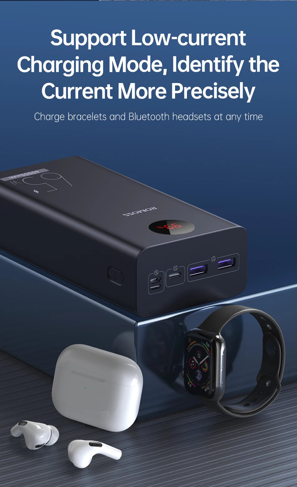 ROMOSS PEA40PRO Power Bank 40000mAh 65W Fast Charge USB C External Battery Portable Powerbank for Laptop iPhone 15 Xiaomi Huawei