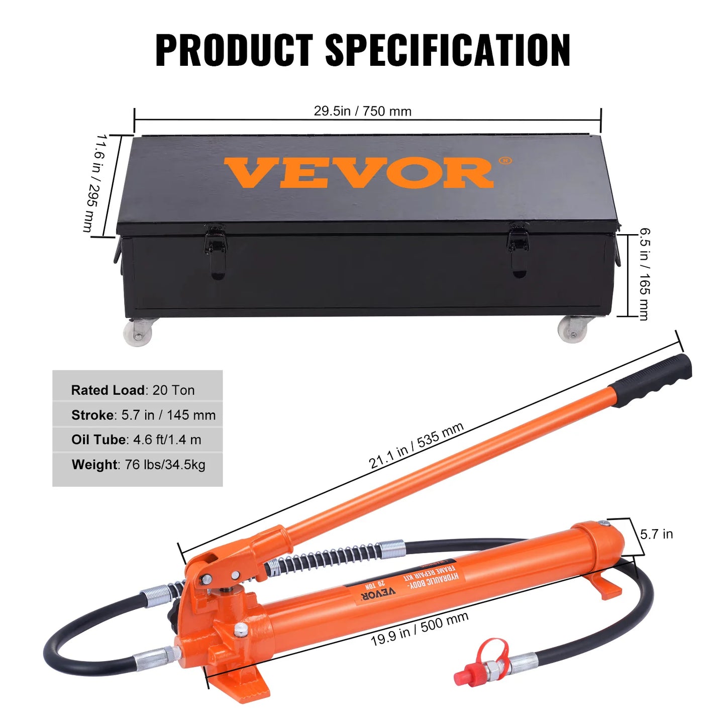 SucceBuy 4/10/12/20 Ton Power Hydraulic Cylinder Jack Autobody Frame Repair Tool Kit Automotive Truck Lifting Heavy Equipment