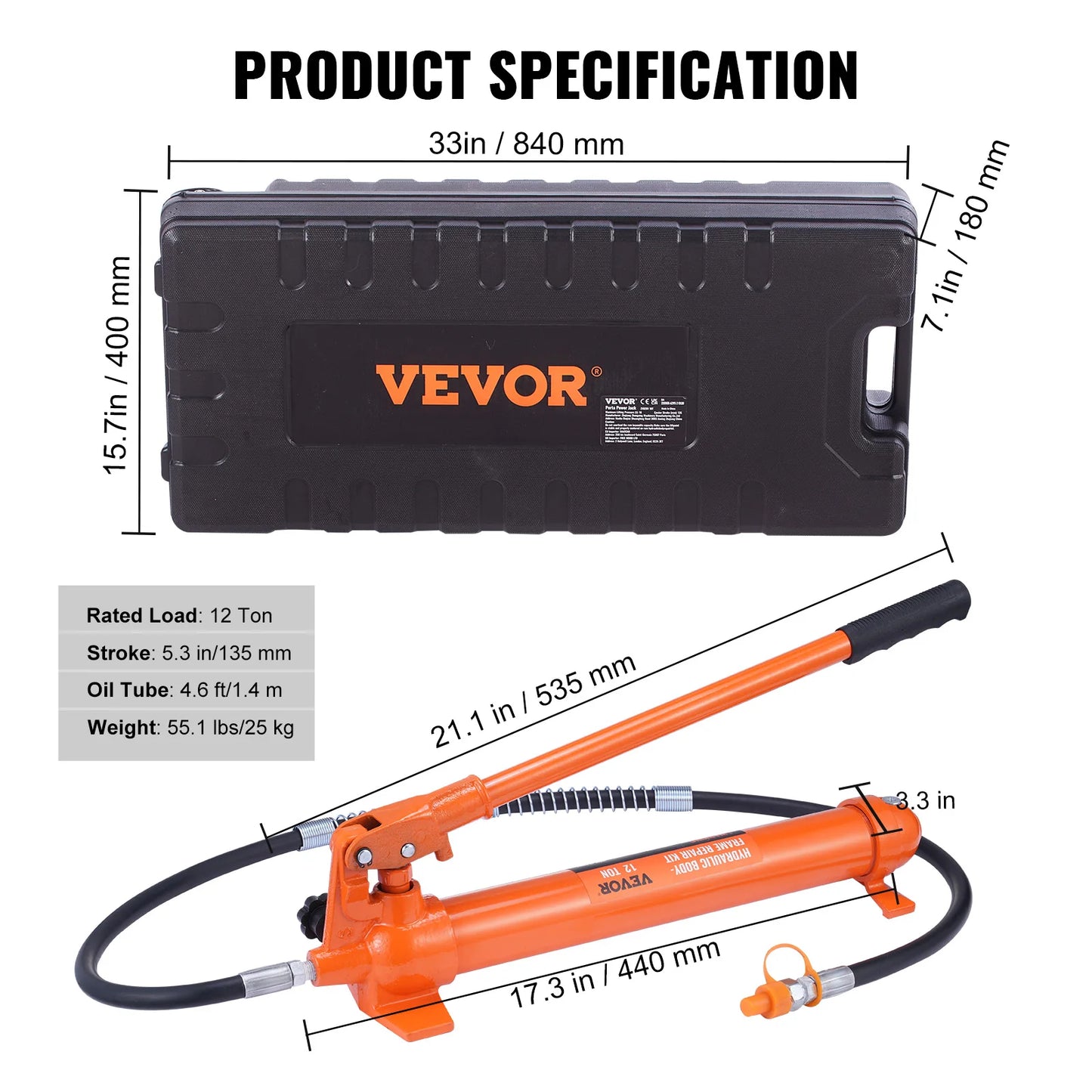 SucceBuy 4/10/12/20 Ton Power Hydraulic Cylinder Jack Autobody Frame Repair Tool Kit Automotive Truck Lifting Heavy Equipment