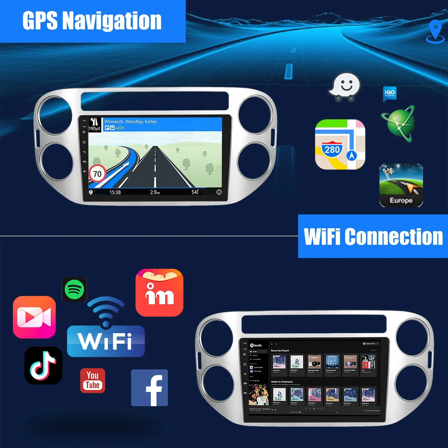 ESSGOO 9" Wireless CarPlay Android 14 Car Stereo Radio For Volkswagen VW Tiguan 5N 2007-2016 VW Golf Plus 2004-2013 GPS Nav wifi