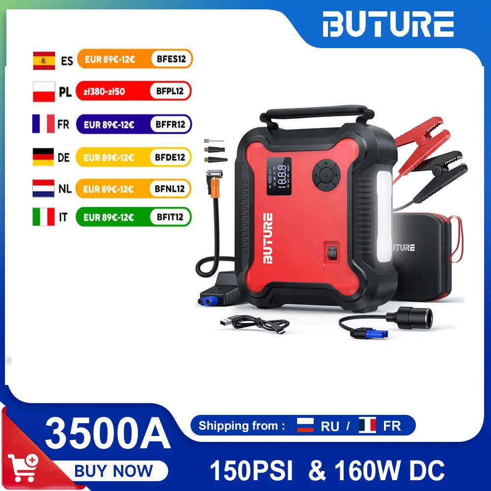 Buture 5 in 1 Car Jump Start Air Compressor 26800mAh Power Bank Portable Battery Booster Digital Tire Inflator with 160W DC Out