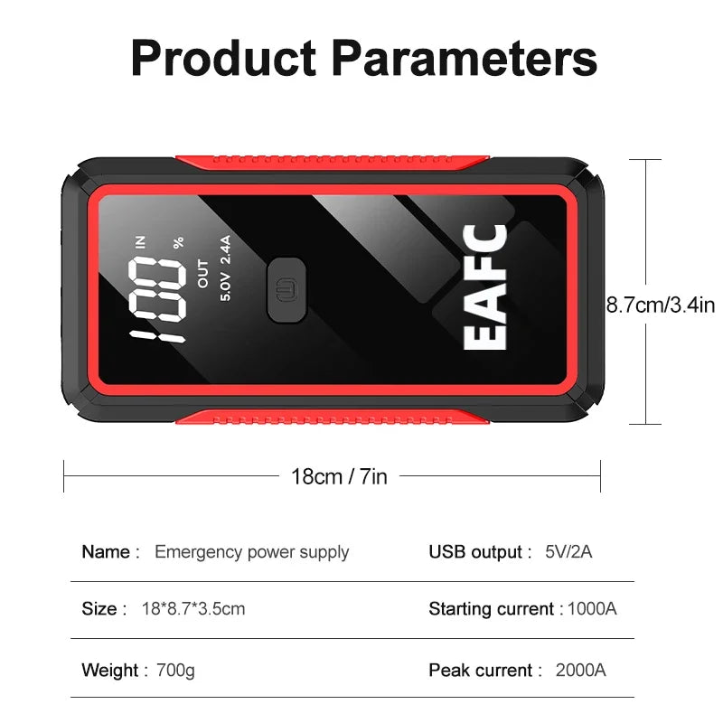 Car Jump Starter Battery Power Bank 2000A/1200A for Petrol Diesel Car Starter Portable Emergency Booster 12V Starting Device