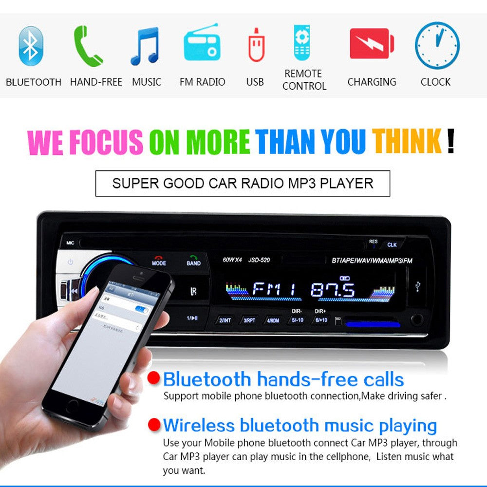 Podofo Dab Car Radio Autoradio Stereo Receiver FM Aux Input SD USB JSD-520 12V In-Dash 1din Bluetooth MP3 Multimedia Player