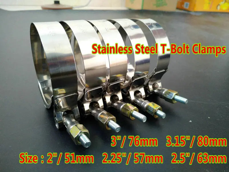 51mm/57mm/63mm/76mm Stainless Steel T-Bolt Clamps Turbo Silicone Hose Pipe Coupler Intake Intercooler 2"/2.25"/2.5"/3"