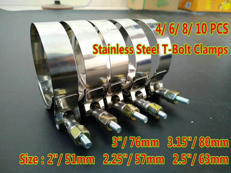 51mm/57mm/63mm/76mm Stainless Steel T-Bolt Clamps Turbo Silicone Hose Pipe Coupler Intake Intercooler 2"/2.25"/2.5"/3"
