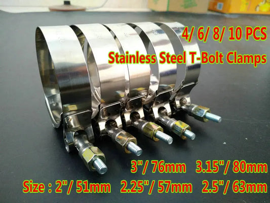 51mm/57mm/63mm/76mm Stainless Steel T-Bolt Clamps Turbo Silicone Hose Pipe Coupler Intake Intercooler 2"/2.25"/2.5"/3"