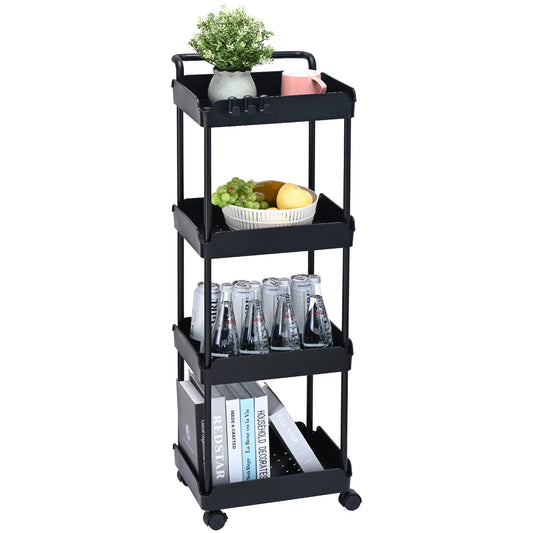 VEVOR 4-Tier Rolling Utility Cart Kitchen Organizer Shelves with Wheels Storage Trolley for Office Living Room Clearance Sale