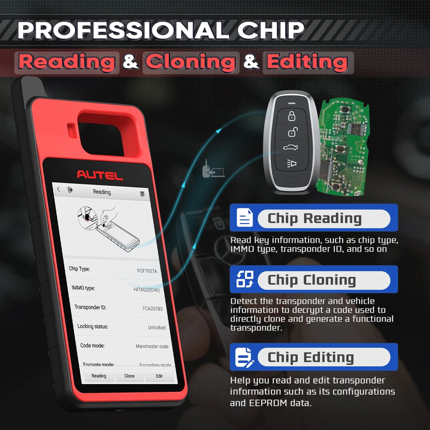 Autel MaxiIM KM100 Key Fob Programmer Immobilizer Tool Key Creation IMMO Learning Chip Read Write Cloning 2025 for latin america