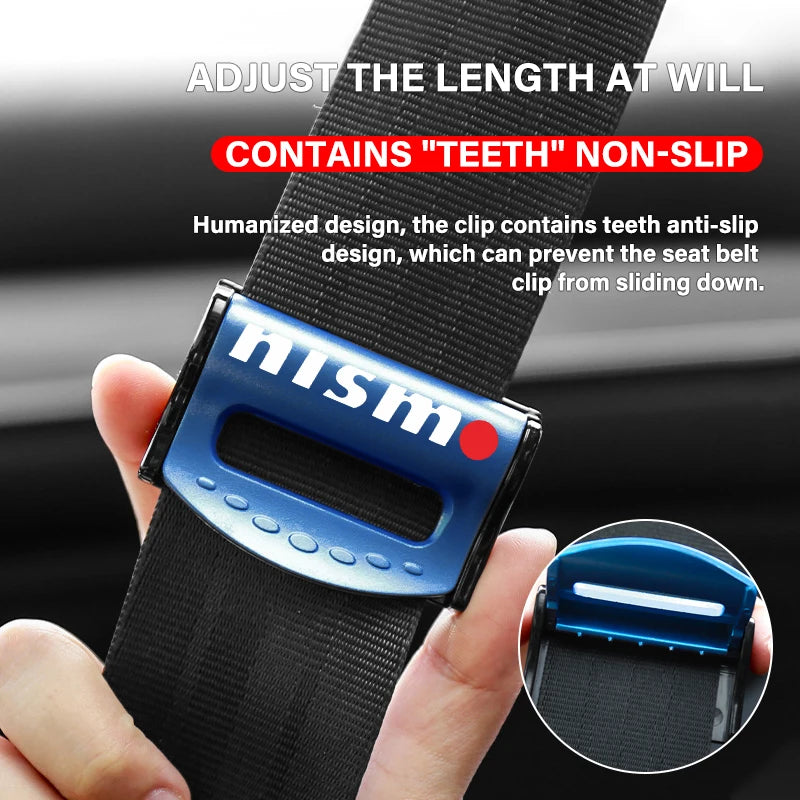 2Pcs Adjustable Car Seat Belt Shoulder Fixed Strap Clips Accessories For Nismo Logo Emblem R34 GTR Nissan Tiida Sylphy Teana