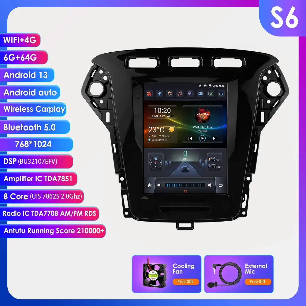 9.7"carplay android 13 auto car radio for Ford Mondeo mk4 Galaxy A/C 2011-2013 Autoradio Multimedia player GPS Stereo 4G SWC RDS