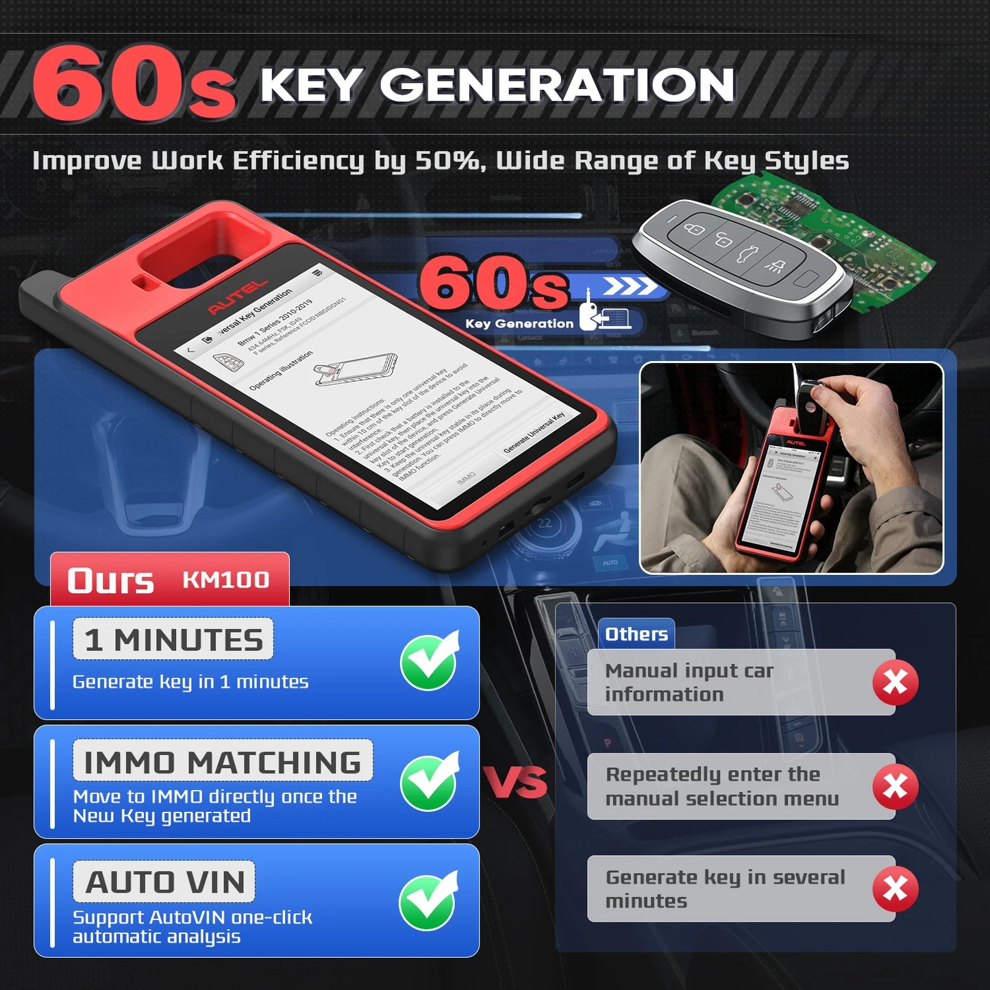 Autel MaxiIM KM100 Key Fob Programmer Immobilizer Tool Key Creation IMMO Learning Chip Read Write Cloning 2025 for latin america