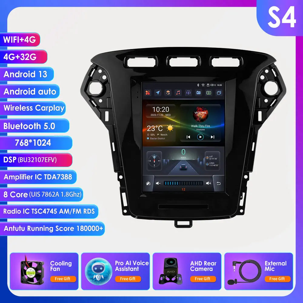 9.7"carplay android 13 auto car radio for Ford Mondeo mk4 Galaxy A/C 2011-2013 Autoradio Multimedia player GPS Stereo 4G SWC RDS