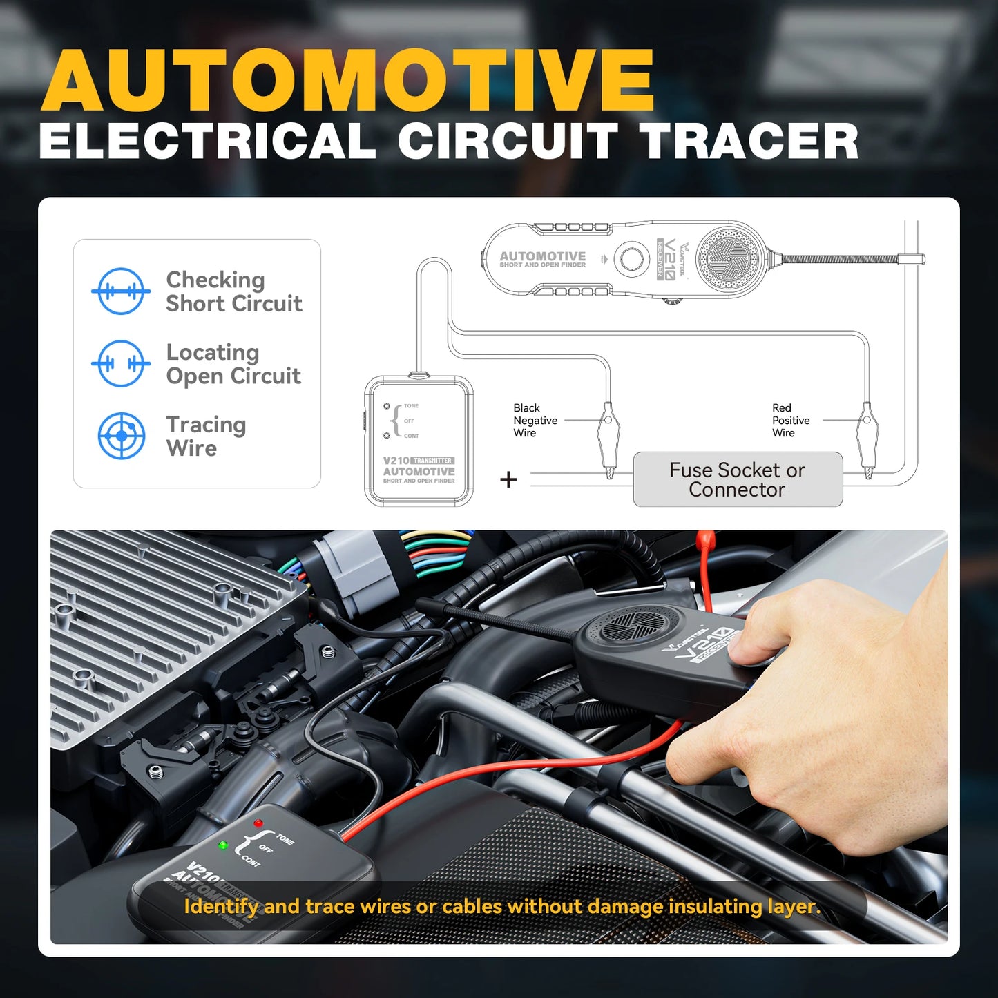 VDIAGTOOL V210 Automotive Circuit Tester 6V-42V Short Open Finder Checker Car Repair Cable Circuit Wire Tracker Analyzer Tool