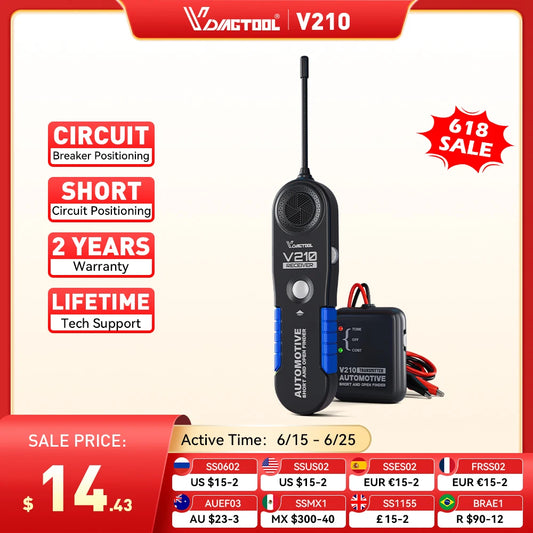 VDIAGTOOL V210 Automotive Circuit Tester 6V-42V Short Open Finder Checker Car Repair Cable Circuit Wire Tracker Analyzer Tool
